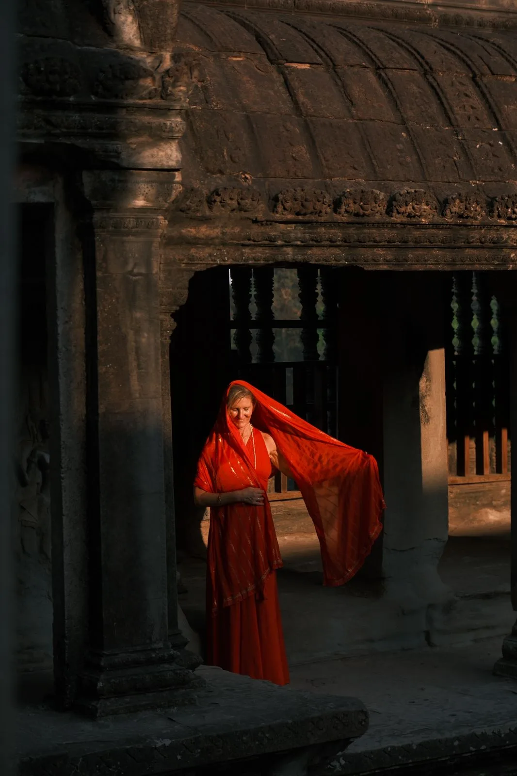 Shiva Rea in a temple on the Malabar Coast of Kerala